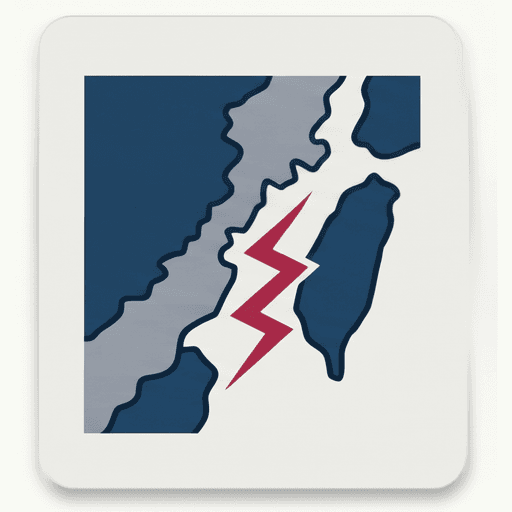 Taiwan Strait with lightning bolt between mainland and island