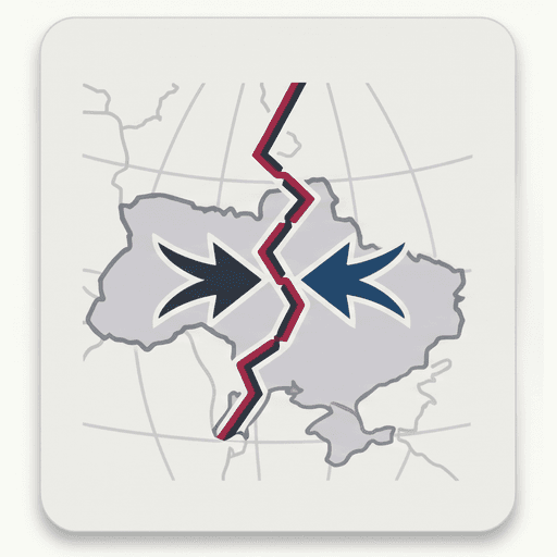 Map of Ukraine and Russia with a front line and opposing arrows
